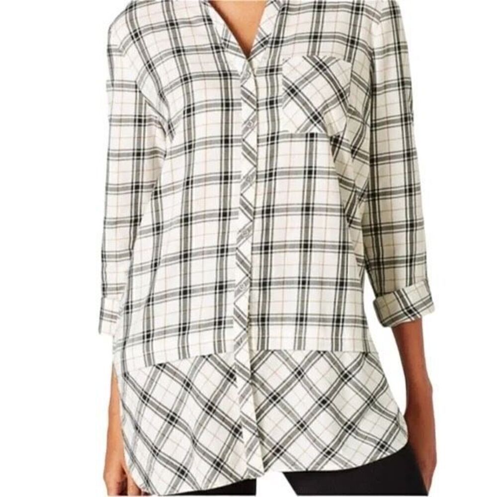 J. Jill Windowpane Plaid Lagenlook Top Size M